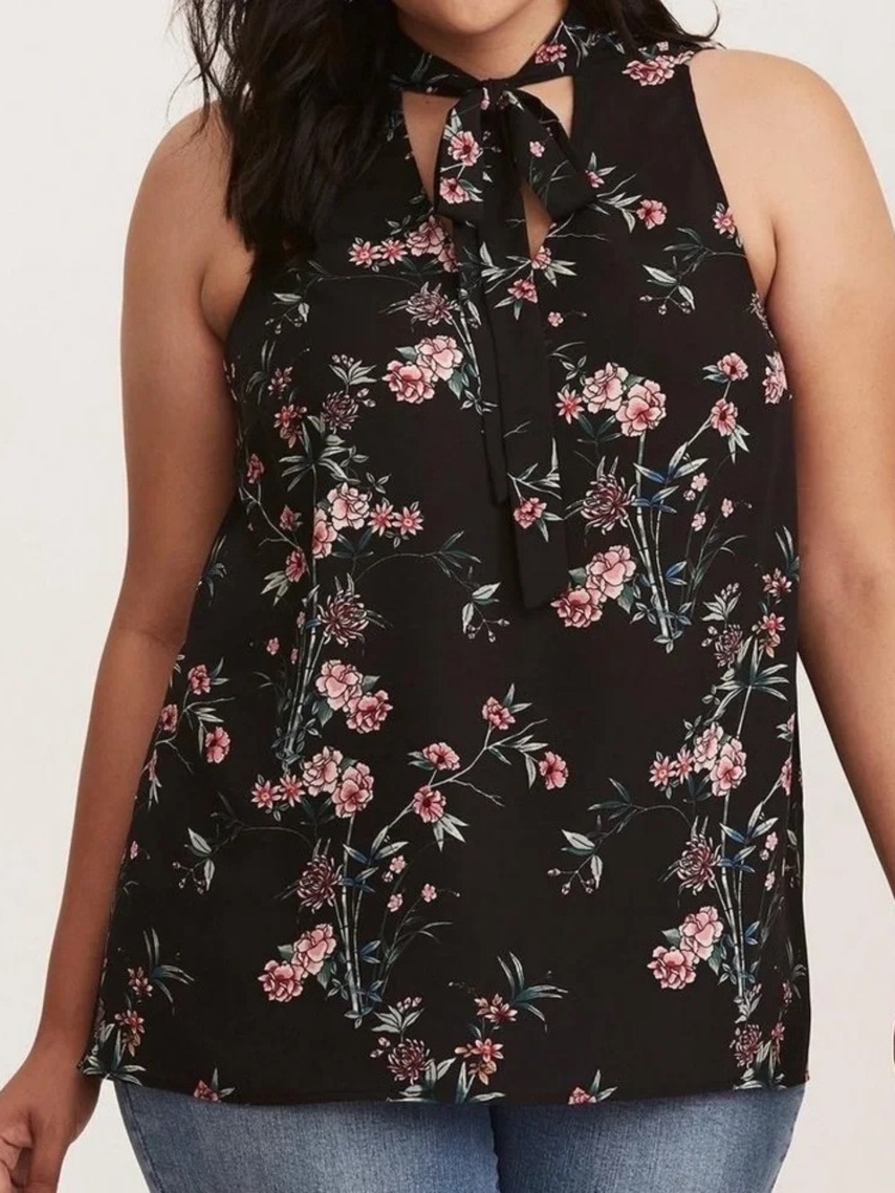 torrid Black Floral Tie-Detail Sleeveless Camisole